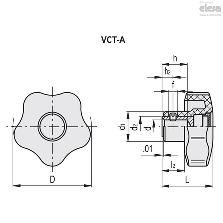 Elesa Black-oxide steel boss, plain hole, with cap, VCT.63 A-3/8-C17 VCT-A (inch sizes)
